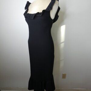 Cinq a Sept Women's 2 Black Ruffle Midi Dress Sheath Sleeveless Square Neck